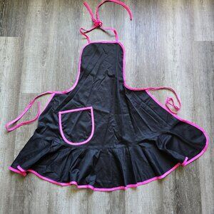 Bib Apron Womens Ruffle Pocket Tie Black Pink Maid Kitchen Costume Cosplay